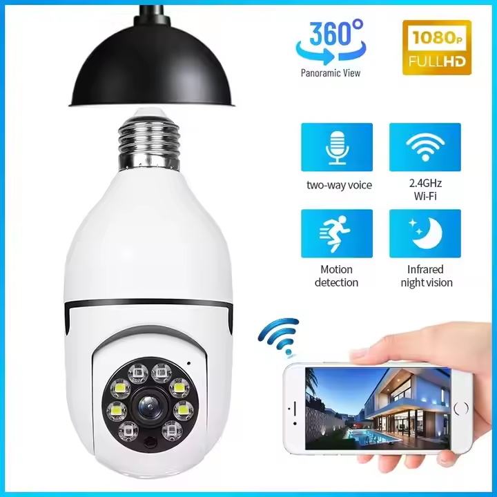 High-Quality PTZ Bulb System 360 Degree IP Camera - V380 HD WiFi Robotic Wireless Mini CC Camera IP Webcam. Advanced Security Camera for Comprehensive Surveillance